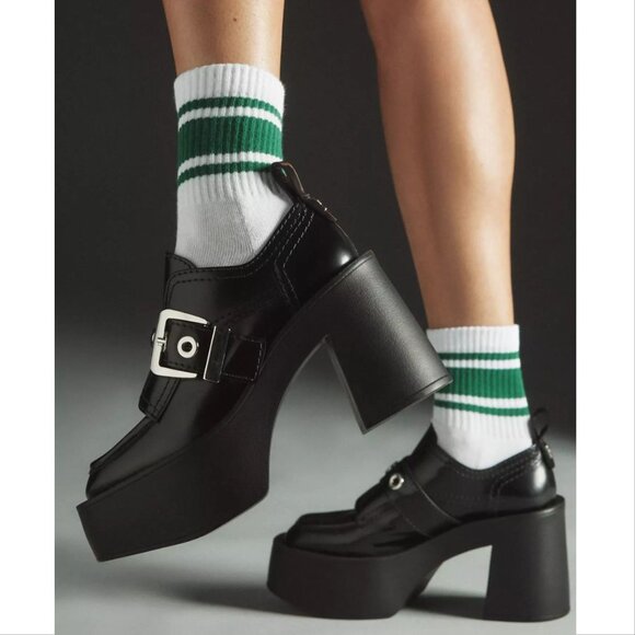 LARROUDE Stewart Platform Oxford Heels Size 8 Black Leather Chunky NEW $375 - Picture 2 of 16